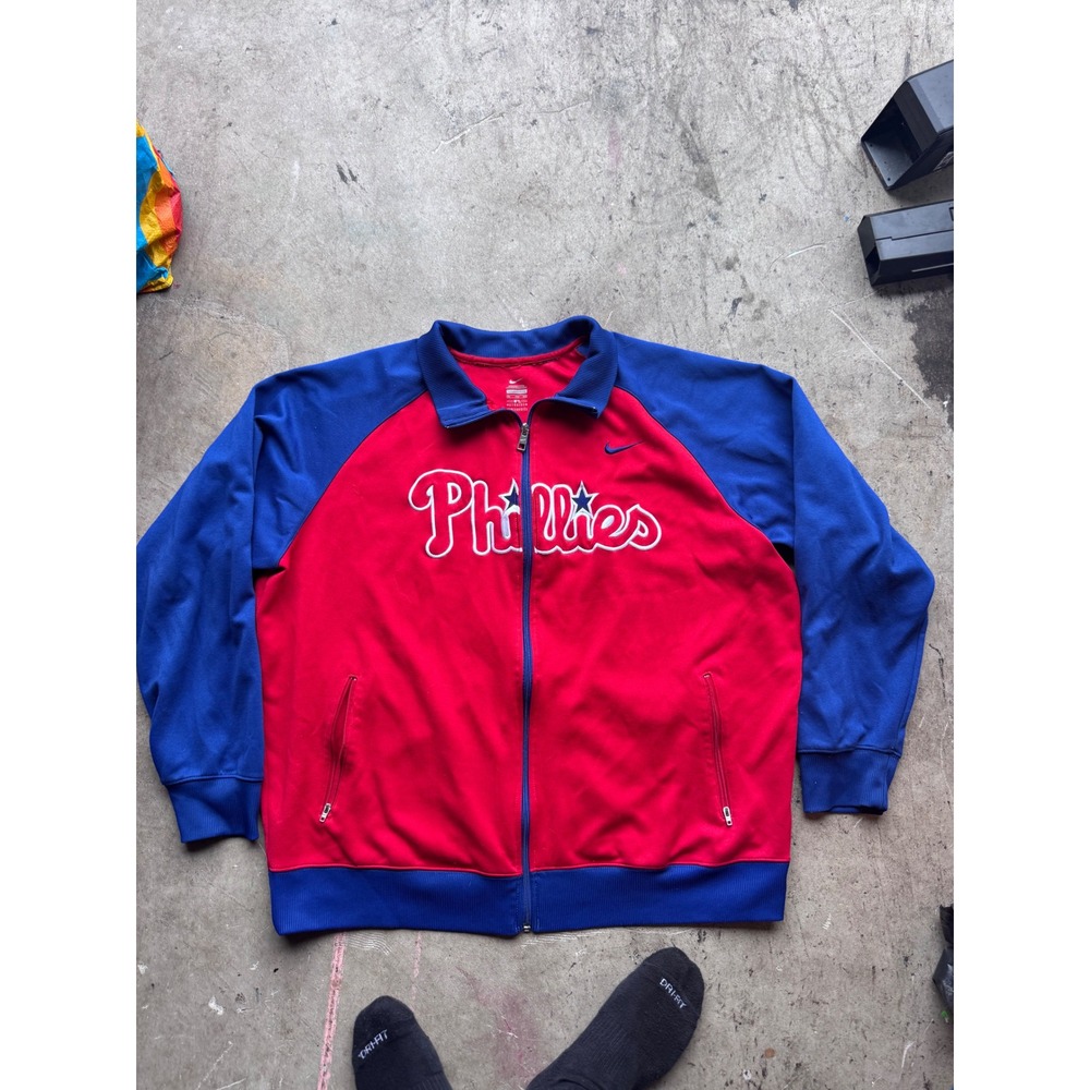 Nike MLB Philadelphia Phillies Track Jacket Mens XXL Red Blue Full Zip Dri-FIT